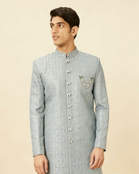 Manyavar Men Blissful Blue Medallion Patterned Sherwani Set