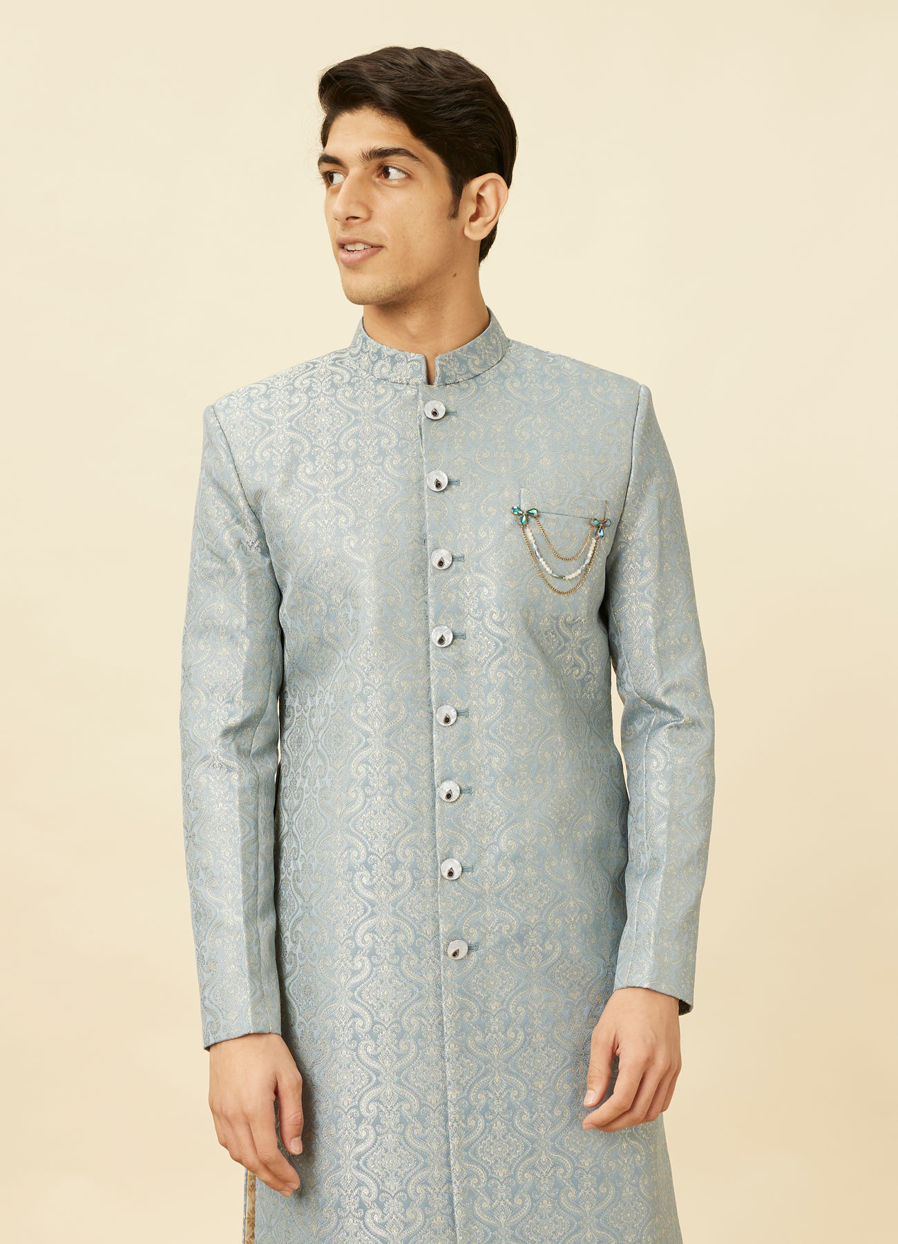 Manyavar Men Blissful Blue Medallion Patterned Sherwani Set