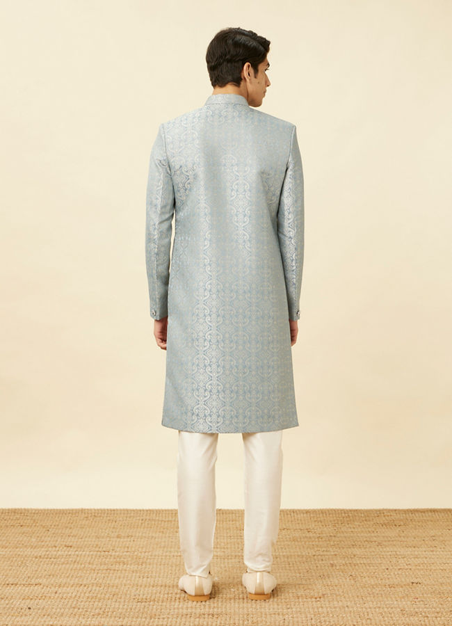 Manyavar Men Blissful Blue Medallion Patterned Sherwani Set