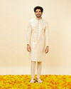 Manyavar Men Dew Pink Flower Bud Patterned Sherwani Set