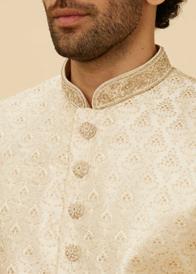 Manyavar Men Dew Pink Flower Bud Patterned Sherwani Set