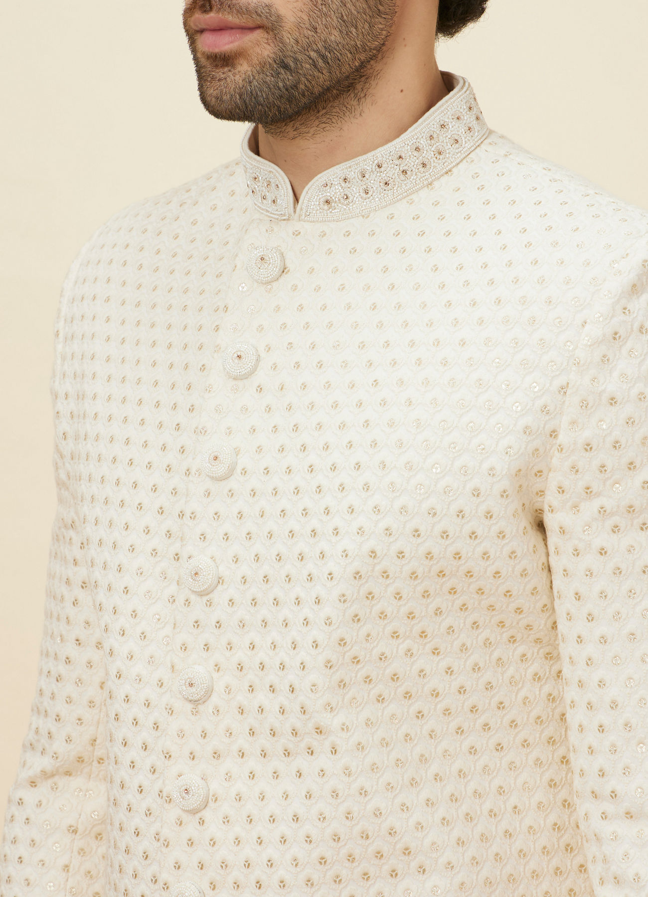 Manyavar Men Cream Sequined Buta Patterned Sherwani Set
