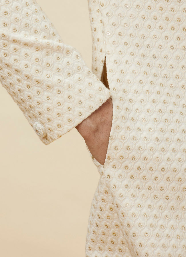 Manyavar Men Cream Sequined Buta Patterned Sherwani Set