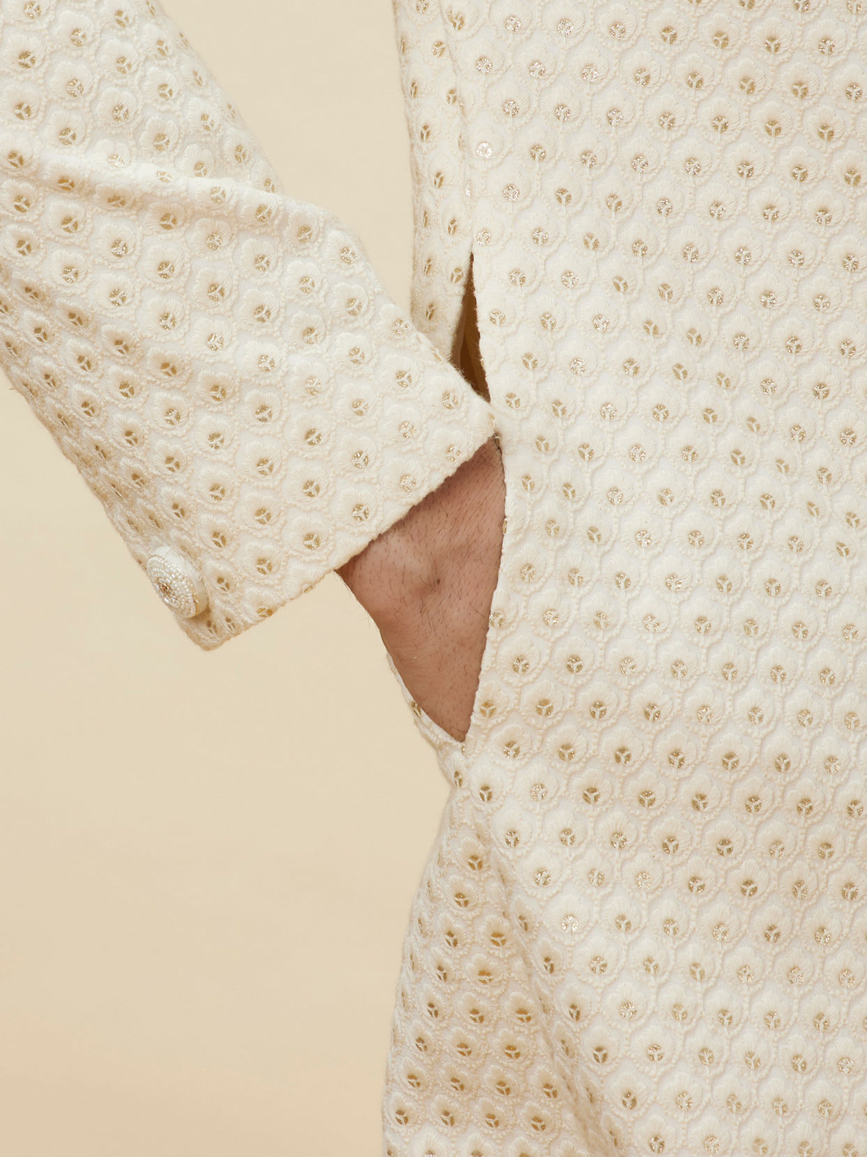 Manyavar Men Cream Sequined Buta Patterned Sherwani Set