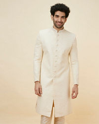 Manyavar Men Cream Sequined Buta Patterned Sherwani Set
