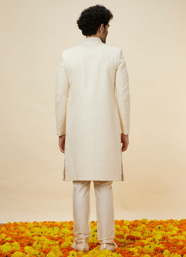 Manyavar Men Cream Sequined Buta Patterned Sherwani Set