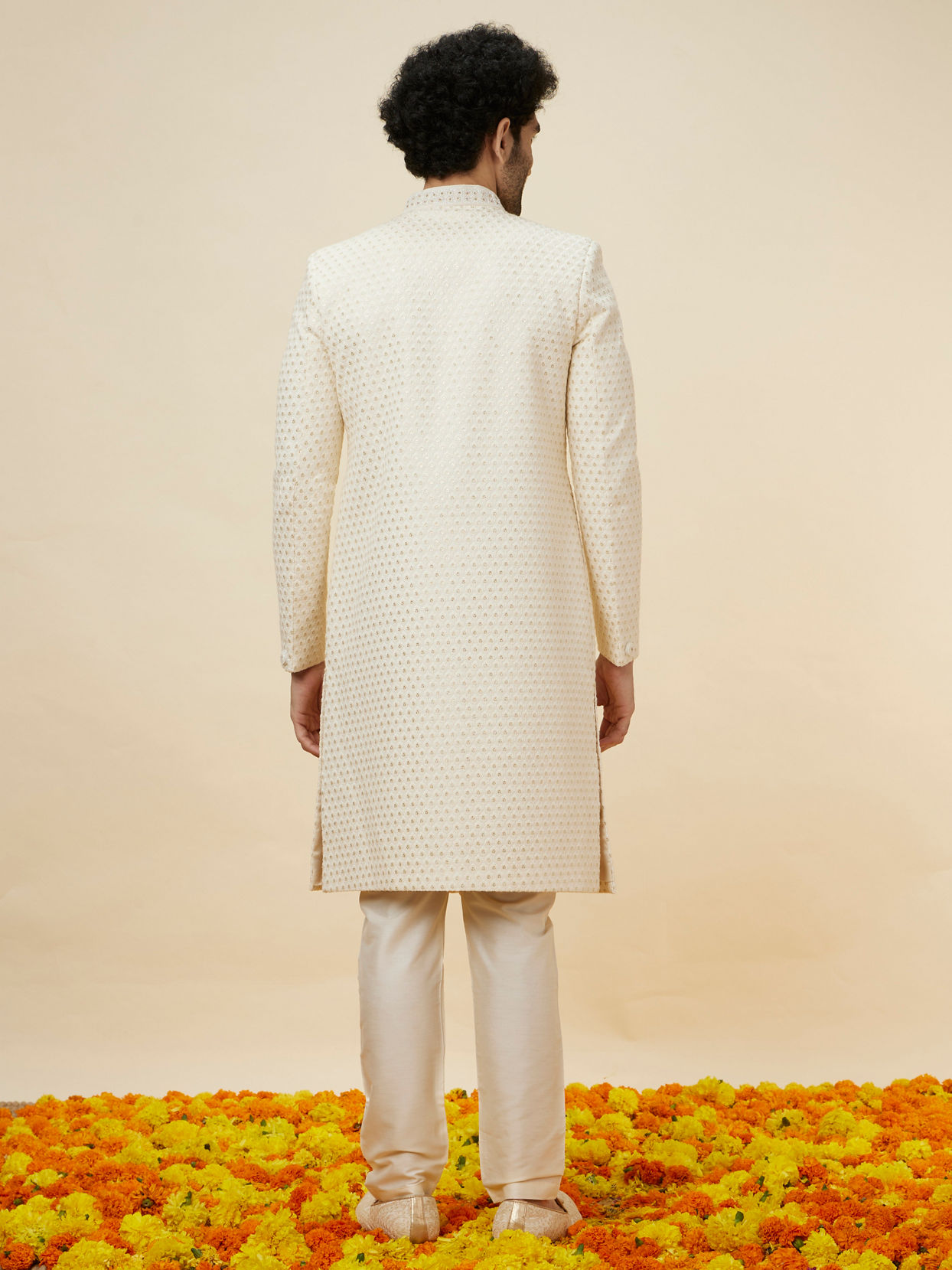 Manyavar Men Cream Sequined Buta Patterned Sherwani Set