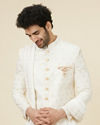 Classic Cream Patterned Sherwani Set