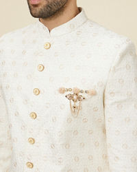 Manyavar Men Classic Cream Patterned Sherwani Set