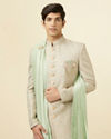 alt message - Manyavar Men Green Brocade Jacquard Embroidered Sherwani image number 0