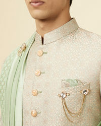 Manyavar Men Green Brocade Jacquard Embroidered Sherwani