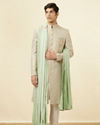 Manyavar Men Green Brocade Jacquard Embroidered Sherwani