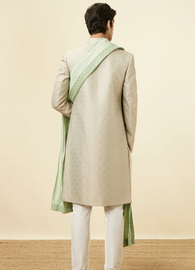 Light Pastel Green Self design Sherwani image number 4