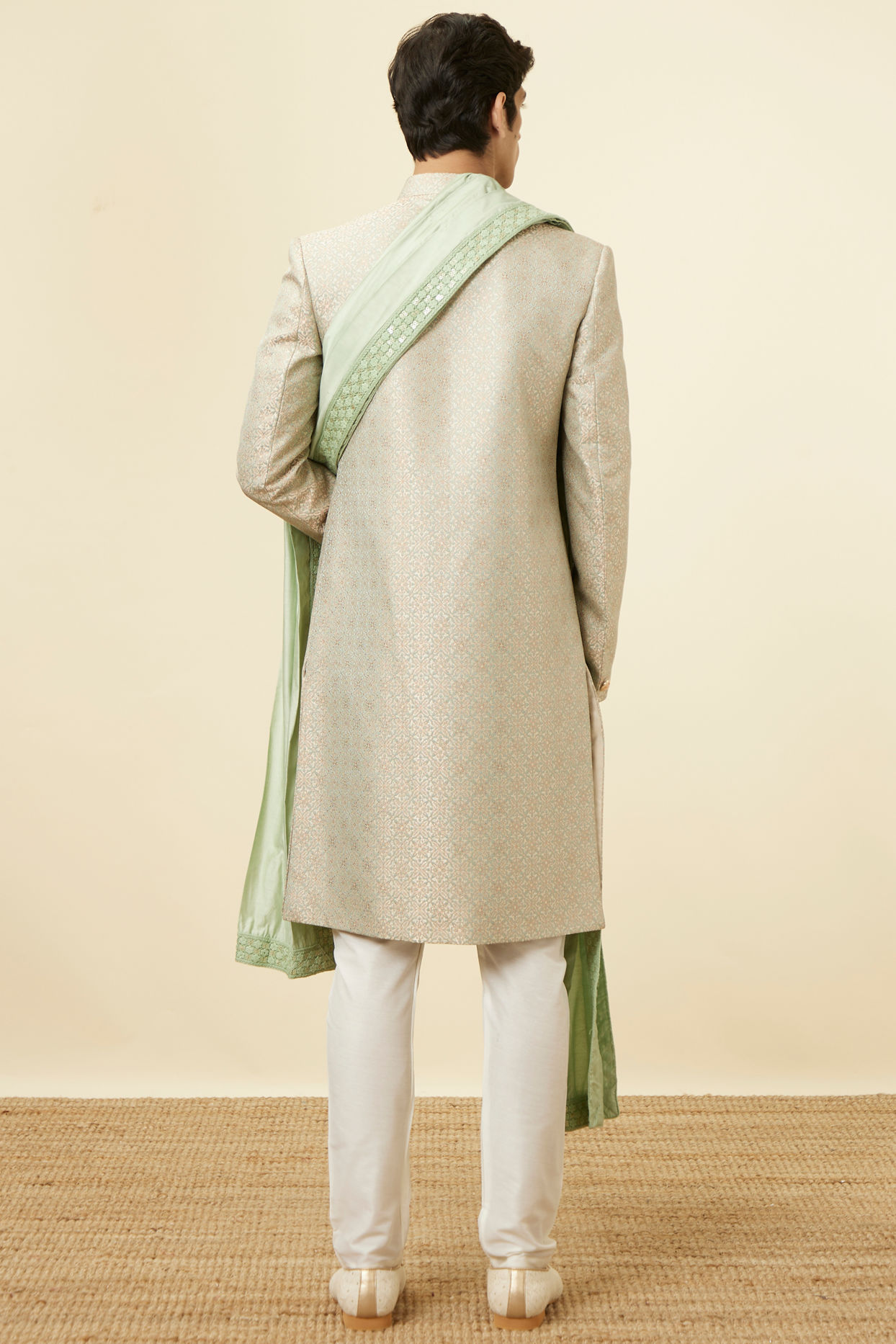 Light Pastel Green Self design Sherwani image number 4