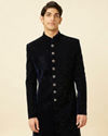 Midnight Blue Diamond Patterned Sherwani Set