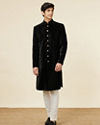 alt message - Manyavar Men Kohl Black Diamond Patterned Sequined Sherwani Set image number 2