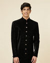 Kohl Black Diamond Patterned Sequined Sherwani Set