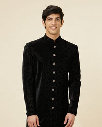 Manyavar Men Kohl Black Diamond Patterned Sequined Sherwani Set