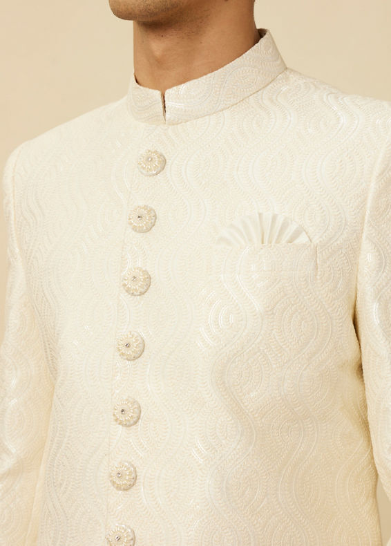 Manyavar Men Lush Cream Sequinned Sherwani Set
