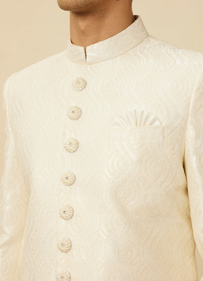 alt message - Manyavar Men Lush Cream Sequinned Sherwani Set image number 1