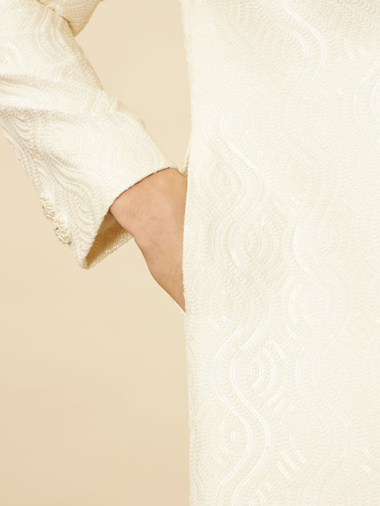 Manyavar Men Lush Cream Sequinned Sherwani Set