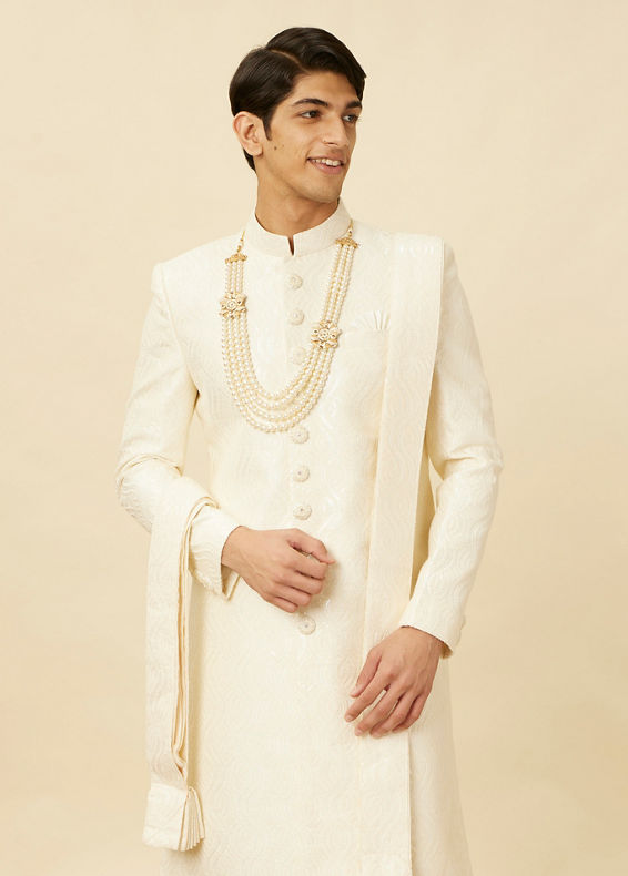 Manyavar Men Lush Cream Sequinned Sherwani Set