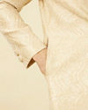 Manyavar Men Antique White Overlapping Wave Patterned Sherwani Set