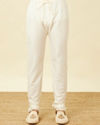 Manyavar Men Antique White Overlapping Wave Patterned Sherwani Set