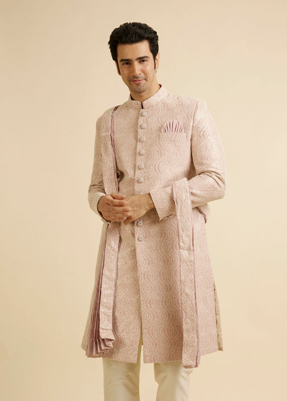 Manyavar Men Embroidered Opulence Pink Sherwani