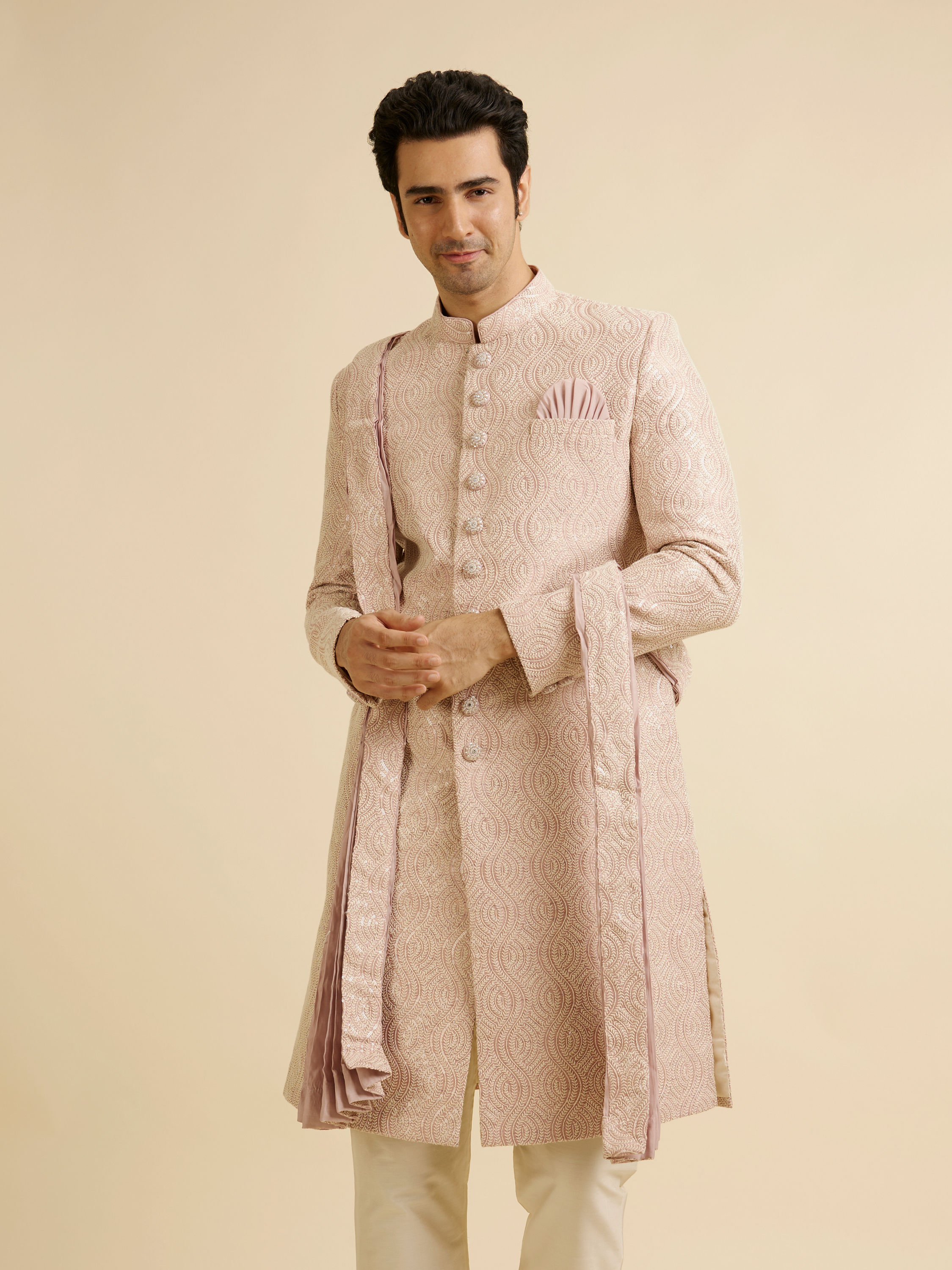 Manyavar Men Embroidered Opulence Pink Sherwani