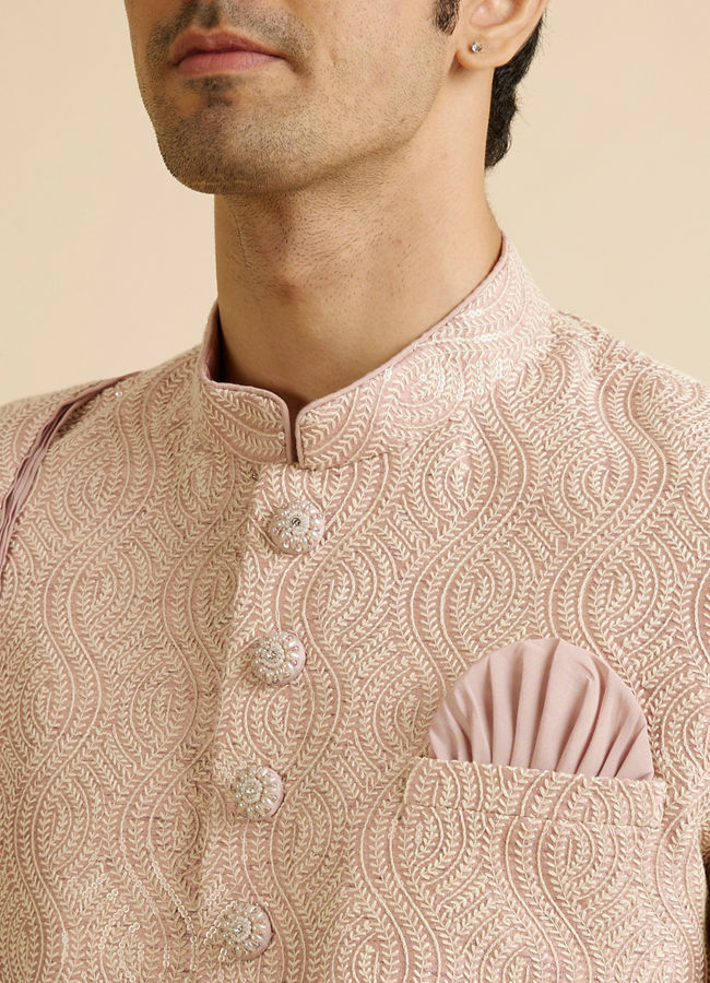 alt message - Manyavar Men Embroidered Opulence Pink Sherwani image number 1