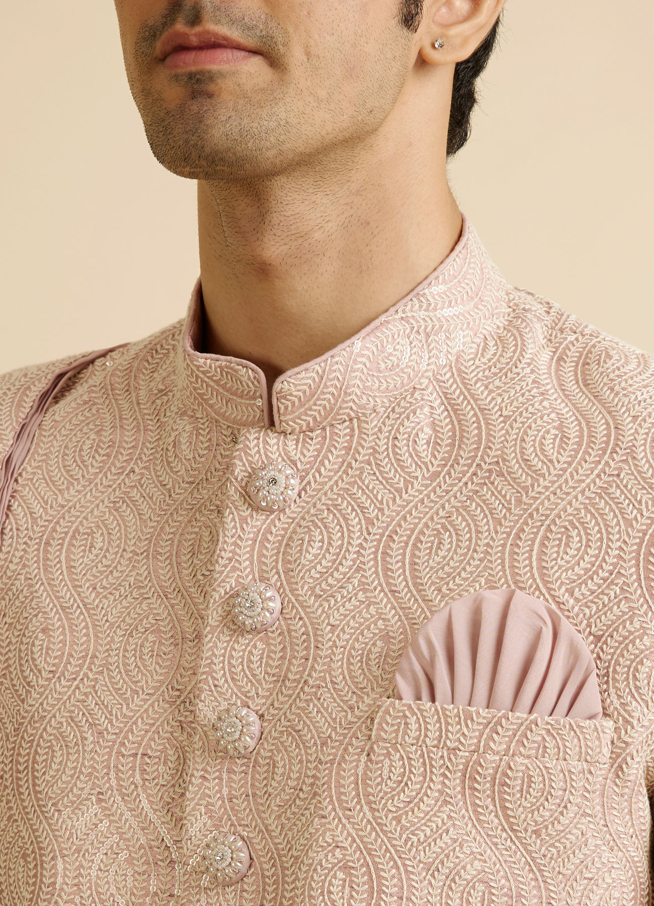 Manyavar Men Embroidered Opulence Pink Sherwani