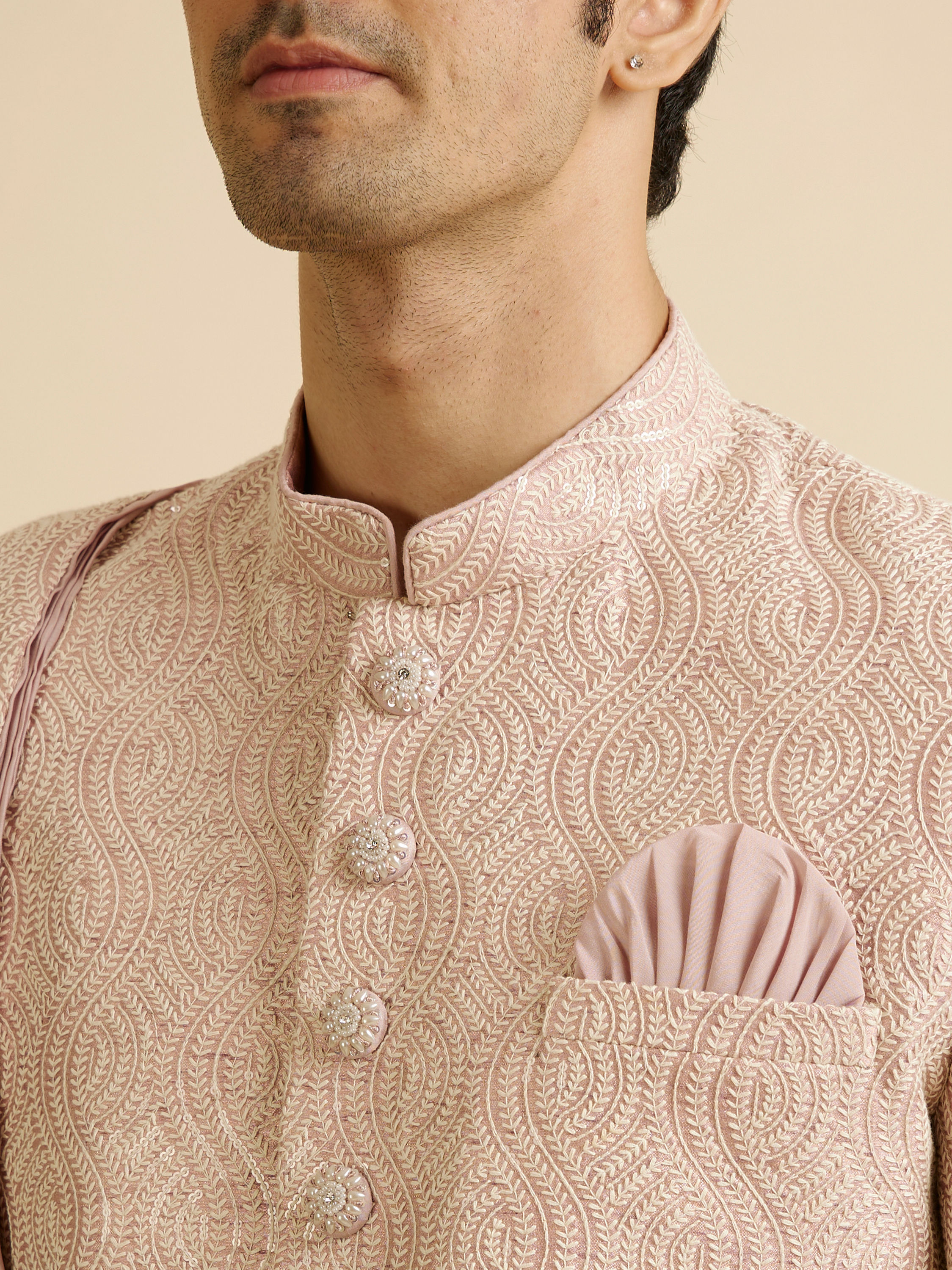 Manyavar Men Embroidered Opulence Pink Sherwani