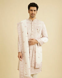 Manyavar Men Blush Pink Jaal Medallion Patterned Sherwani Set