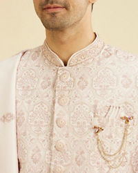 Manyavar Men Blush Pink Jaal Medallion Patterned Sherwani Set