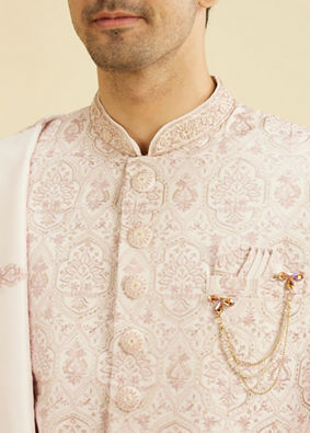 Manyavar Men Blush Pink Jaal Medallion Patterned Sherwani Set