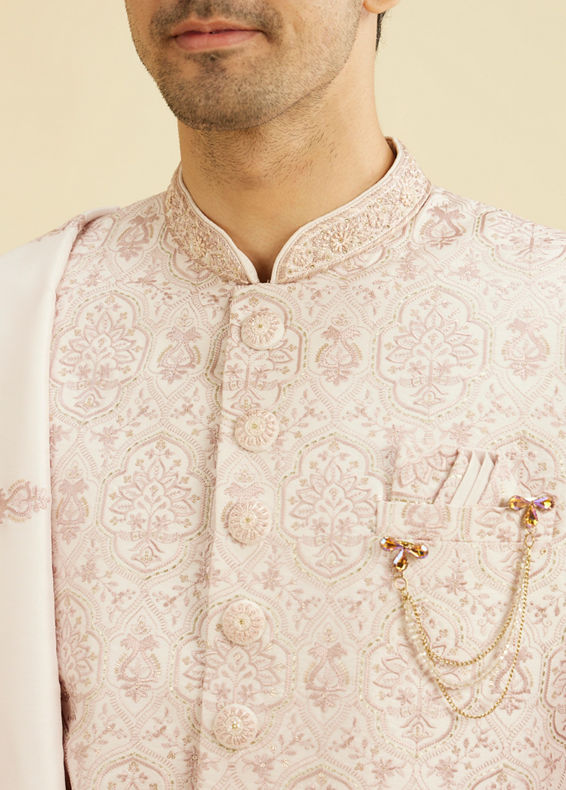 Manyavar Men Blush Pink Jaal Medallion Patterned Sherwani Set