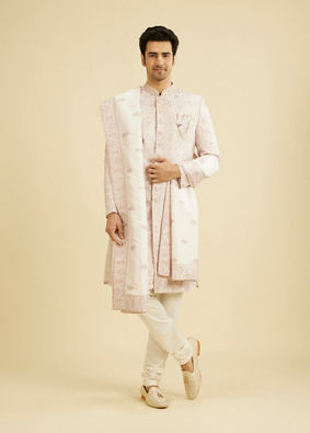 Manyavar Men Blush Pink Jaal Medallion Patterned Sherwani Set image number 2