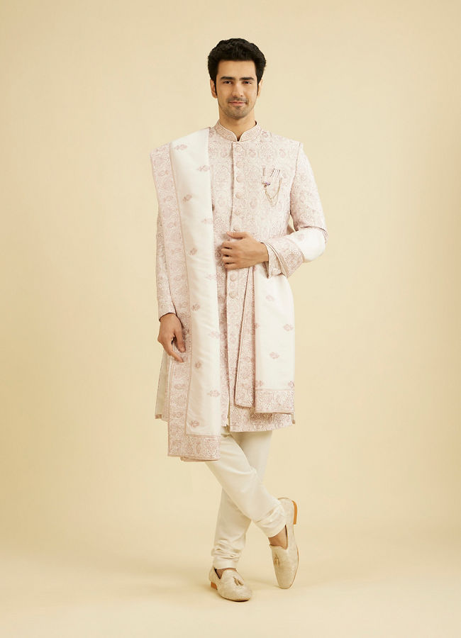 Manyavar Men Blush Pink Jaal Medallion Patterned Sherwani Set