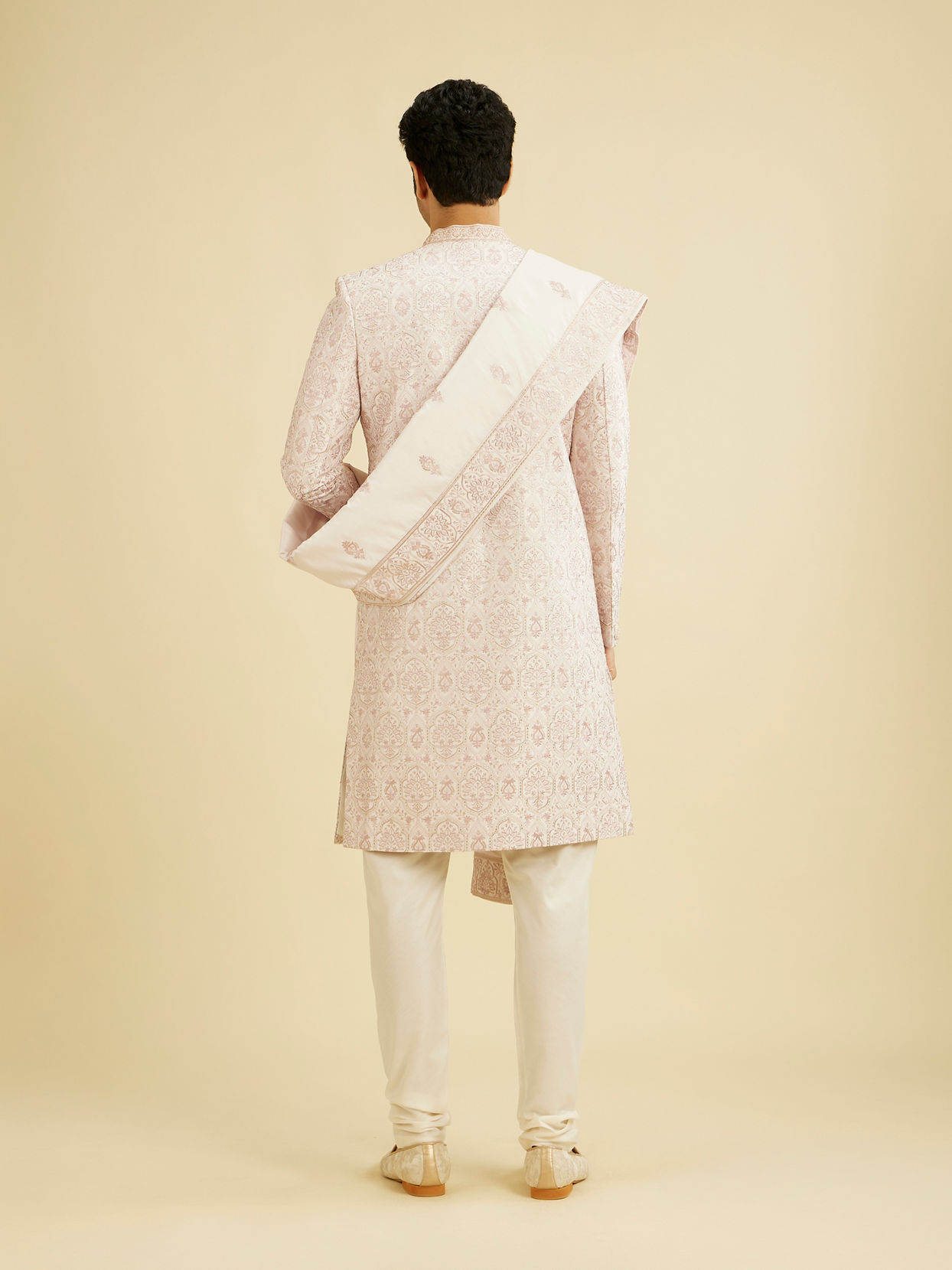 Manyavar Men Blush Pink Jaal Medallion Patterned Sherwani Set