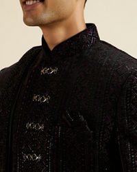 Manyavar Men Midnight Black Jaal Patterned Sequinned Sherwani Set