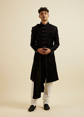 Manyavar Men Ebony Black Sequined Sherwani Set image number 2