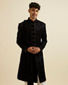 Midnight Black Jaal Patterned Sequinned Sherwani Set