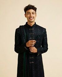 Manyavar Men Teal Green Sequined Sherwani Set