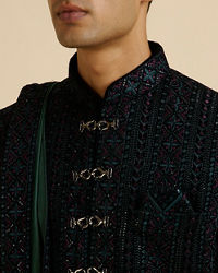 Manyavar Men Teal Green Sequined Sherwani Set