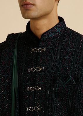 Manyavar Men Teal Green Sequined Sherwani Set image number 1