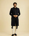 Manyavar Men Indigo Blue Jaal Patterned Sequinned Sherwani Set