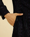 Manyavar Men Indigo Blue Jaal Patterned Sequinned Sherwani Set
