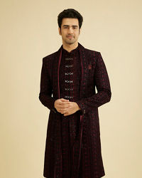 Manyavar Men Velvety Wine Elegance Sherwani