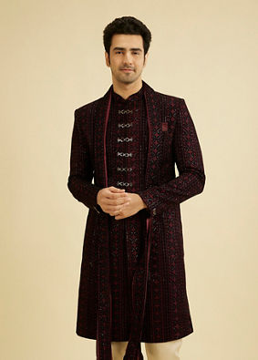 Manyavar Men Velvety Wine Elegance Sherwani image number 0